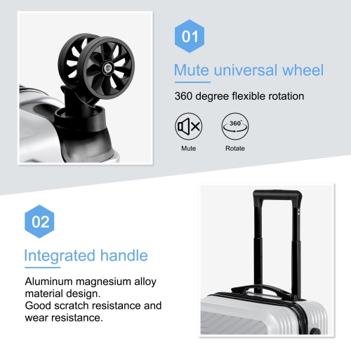 HIKOLAYAE Carry On Luggage, 20" Hardside Suitcase ABS Spinner Luggage with Lock - Crossroad in Silver