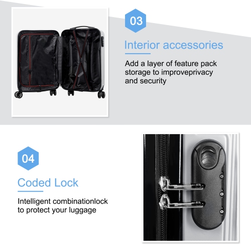 HIKOLAYAE Carry On Luggage, 20" Hardside Suitcase ABS Spinner Luggage with Lock - Crossroad in Silver