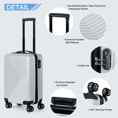 HIKOLAYAE Carry On Luggage, 20" Hardside Suitcase ABS Spinner Luggage with Lock - Crossroad in Silver