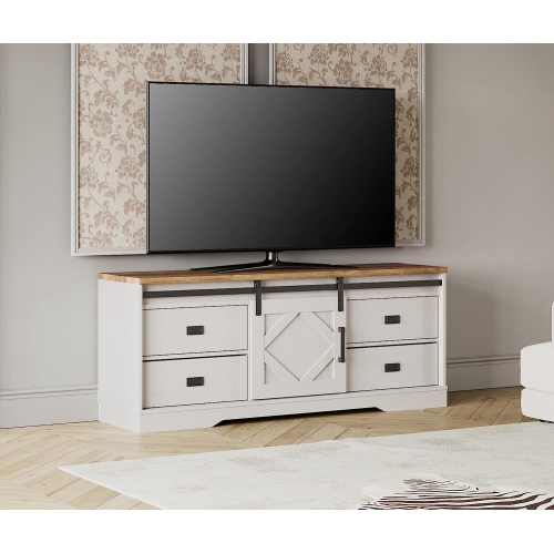 WAMPAT Modern Farmhouse TV Stand for up to 65" TVs Wood Entertainment Center with Drawers and Adjustable Shelf for Living Room,Cream White