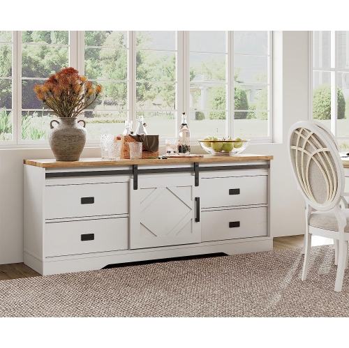 WAMPAT Modern Farmhouse TV Stand for up to 65" TVs Wood Entertainment Center with Drawers and Adjustable Shelf for Living Room,Cream White