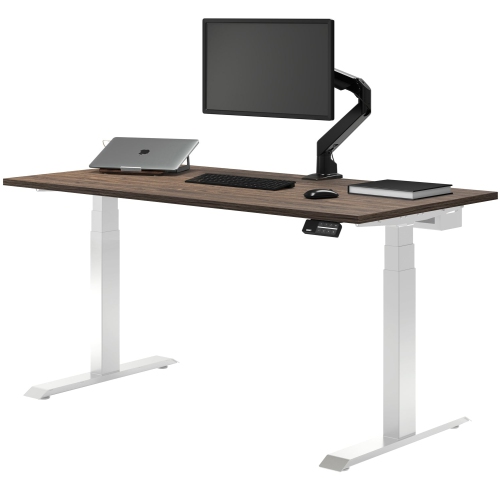 Desky Dual Laminate Sit Stand Desk - Natural Walnut / White Standing Computer Desk For Home Office & Study 59.1 x 29.5 inches