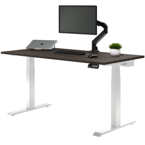 DESKY  Dual Laminate Sit Stand Desk - Burnished Wood / Standing Computer Desk for Home Office & Study 59.1 X 29.5 Inches In White