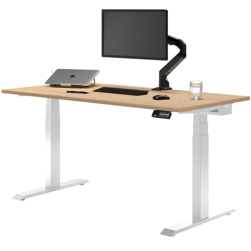 Desky Dual Laminate Sit Stand Desk - Sublime Teak / White Standing Computer Desk For Home Office & Study 59.1 x 29.5 inches