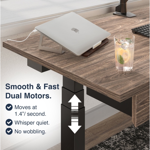 Desky Dual Laminate Sit Stand Desk - Natural Walnut / Grey Standing Computer Desk For Home Office & Study 59.1" x 29.5"