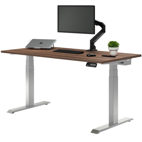 DESKY  Dual Laminate Sit Stand Desk - Jarrah Legno / Standing Computer Desk for Home Office & Study 59.1" X 29.5" In Grey