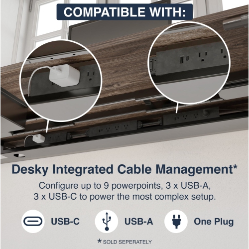 Desky Integrated Cable Management Channel & Power Guide 