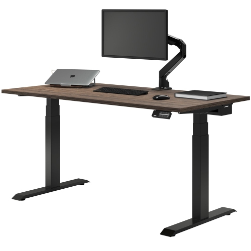 Desky Dual Laminate Sit Stand Desk - Natural Walnut / Matte Black Standing Computer Desk For Home Office & Study 47.2 x 29.5 inches