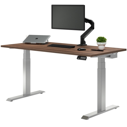 Desky Dual Laminate Sit Stand Desk - Jarrah Legno / Grey Standing Computer Desk For Home Office & Study 47.2" x 29.5"