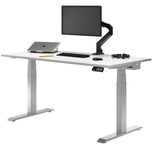 DESKY  Dual Laminate Sit Stand Desk - / Grey Standing Computer Desk for Home Office & Study 70.9" X 29.5" In White