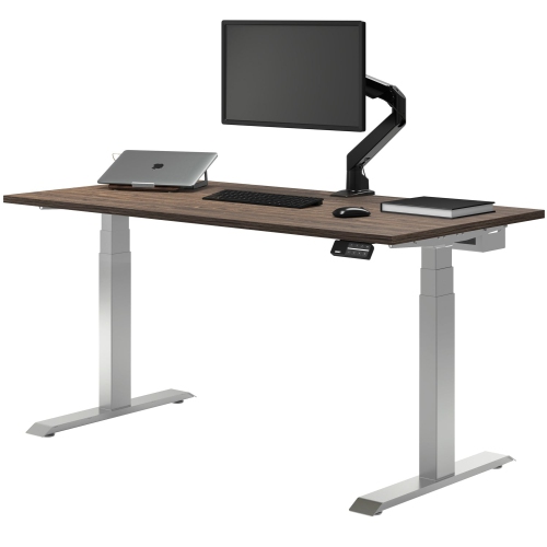 Desky Dual Laminate Sit Stand Desk - Natural Walnut / Grey Standing Computer Desk For Home Office & Study 70.9" x 29.5"