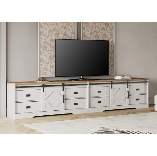 WAMPAT Modern Farmhouse 2 in 1 TV Stand for up to 110" TVs Wood Entertainment Center with Drawers and Adjustable Shelf for Living Room, Cream White