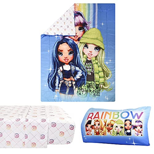 Rainbow High Twin Bedding Set EXPRESSIONS Includes Reversible Comforter, Flat Sheet, Fitted Sheet, and Pillowcase (Official Rainbow High Product)