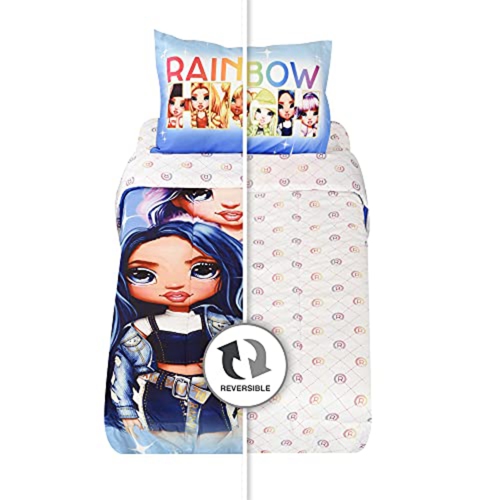 Rainbow High Twin Bedding Set EXPRESSIONS Includes Reversible Comforter, Flat Sheet, Fitted Sheet, and Pillowcase (Official Rainbow High Product)