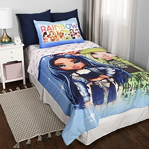 Rainbow High Twin Bedding Set EXPRESSIONS Includes Reversible Comforter, Flat Sheet, Fitted Sheet, and Pillowcase (Official Rainbow High Product)