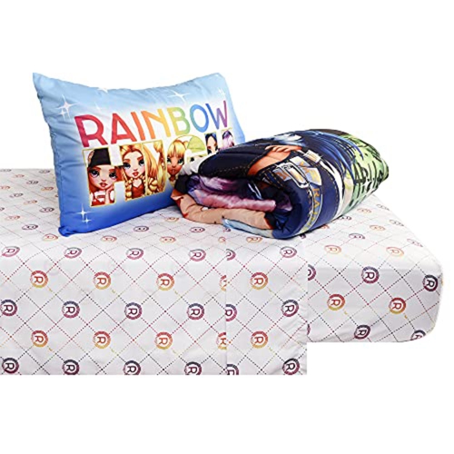 Rainbow High Twin Bedding Set EXPRESSIONS Includes Reversible Comforter, Flat Sheet, Fitted Sheet, and Pillowcase (Official Rainbow High Product)