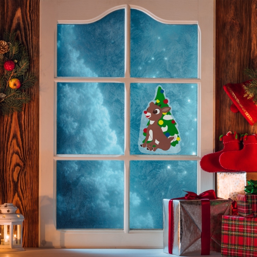 8" Rudolph and Christmas Tree Double Sided Gel Window Cling Decoration