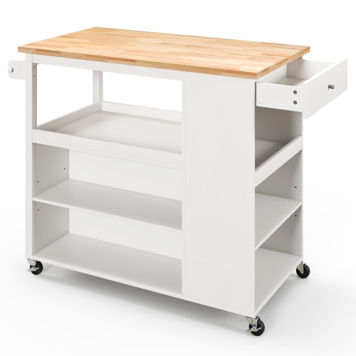 Costway Kitchen Island Trolley Cart on Wheels with Storage Open Shelves & Drawer