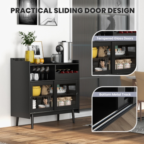 Costway Kitchen Buffet Sideboard Organizer Liquor Bar Cabinet withWine Rack & Sliding Door