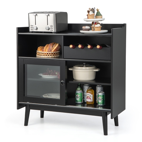 Costway Kitchen Buffet Sideboard Organizer Liquor Bar Cabinet withWine Rack & Sliding Door
