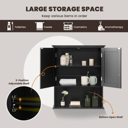Topbuy Wall Mounted Bathroom Cabinet Medicine Cabinet Storage Organizer With 2 Doors & Adjustable Shelf Grey/White