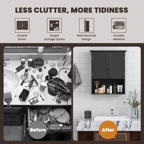 Topbuy Wall Mounted Bathroom Cabinet Medicine Cabinet Storage Organizer With 2 Doors & Adjustable Shelf Grey/White