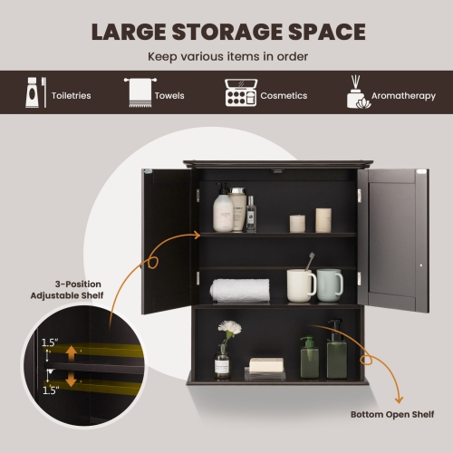 Topbuy Wall Mounted Bathroom Cabinet Medicine Cabinet Storage Organizer With 2 Doors & Adjustable Shelf Grey/White