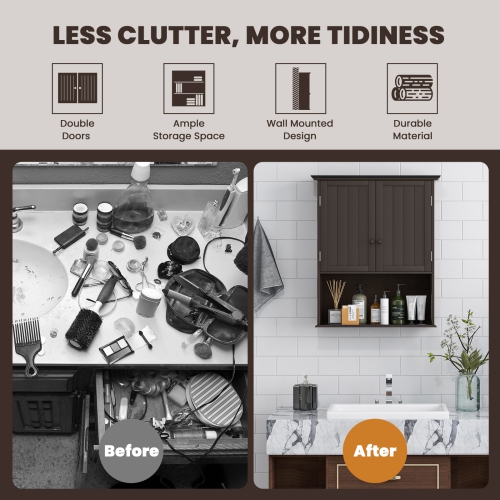 Topbuy Wall Mounted Bathroom Cabinet Medicine Cabinet Storage Organizer With 2 Doors & Adjustable Shelf Grey/White