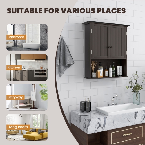 Topbuy Wall Mounted Bathroom Cabinet Medicine Cabinet Storage Organizer With 2 Doors & Adjustable Shelf Grey/White