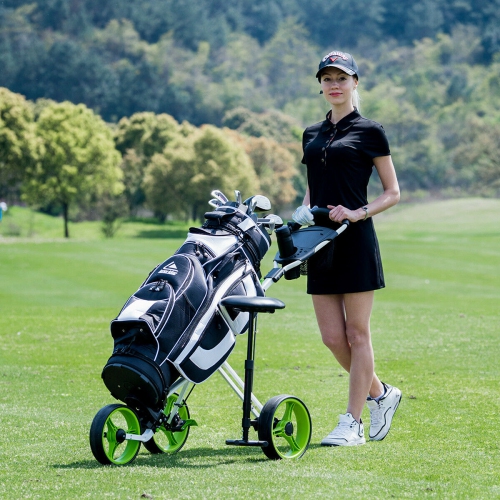 Topbuy – Chariot de golf pliable à 3 roulettes et à poignée-poussoir avec sac de tableau de bord de siège