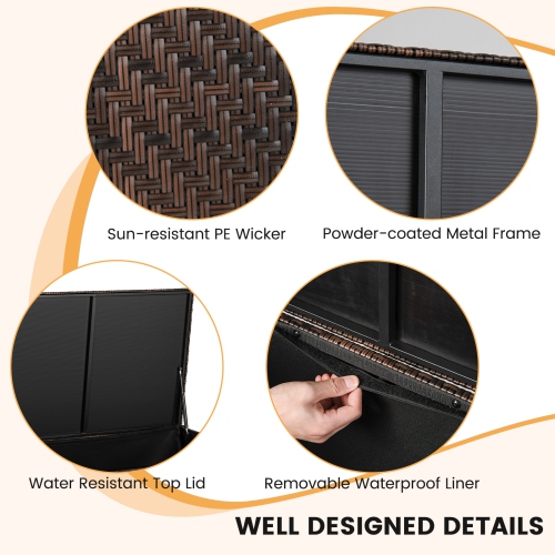 Topbuy 96 Gallon Outdoor Storage Box PE Wicker Deck Box with 4 Wheels & Waterproof Liner Patio Rattan Storage Container Mix Brown/Mix Grey