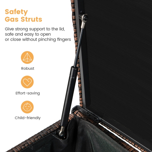 Topbuy 96 Gallon Outdoor Storage Box PE Wicker Deck Box with 4 Wheels & Waterproof Liner Patio Rattan Storage Container Mix Brown/Mix Grey