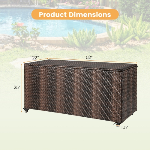 Topbuy 96 Gallon Outdoor Storage Box PE Wicker Deck Box with 4 Wheels & Waterproof Liner Patio Rattan Storage Container Mix Brown/Mix Grey