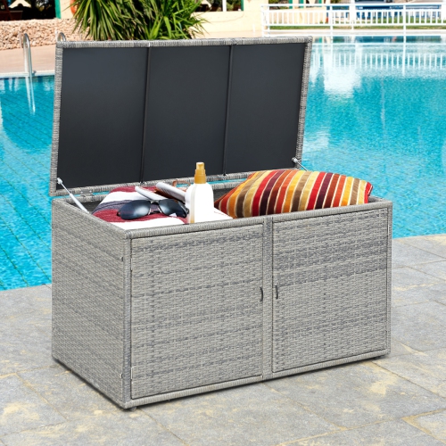 Topbuy Outdoor Rattan Storage Box Patio Wicker Storage Bin Cabinet 88 Gallon