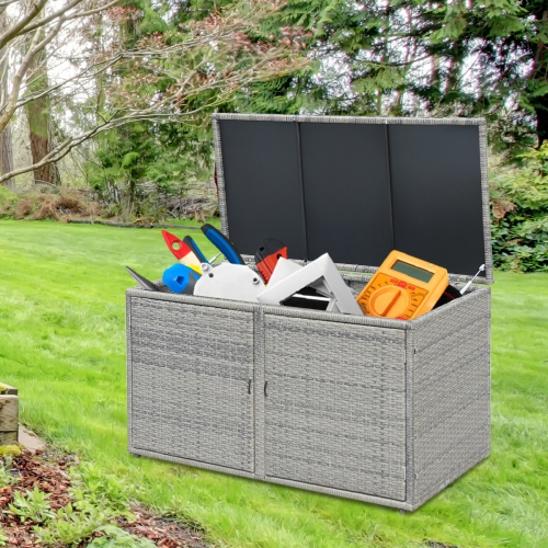 Topbuy Outdoor Rattan Storage Box Patio Wicker Storage Bin Cabinet 88 Gallon