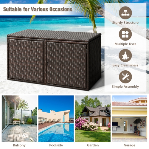 Topbuy Outdoor Rattan Storage Box Patio Wicker Storage Bin Cabinet 88 Gallon Brown