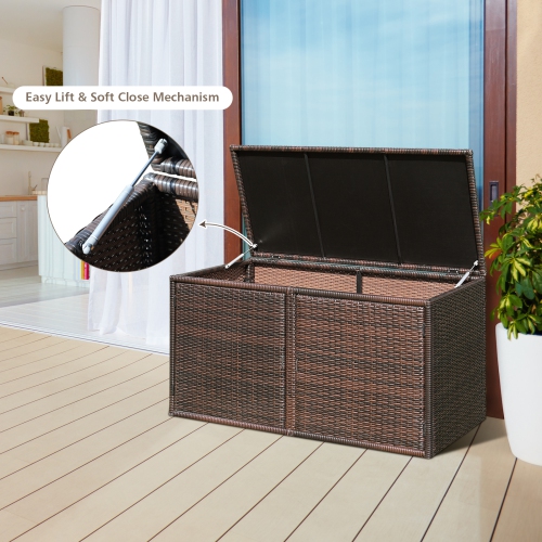 Topbuy Outdoor Rattan Storage Box Patio Wicker Storage Bin Cabinet 88 Gallon Brown