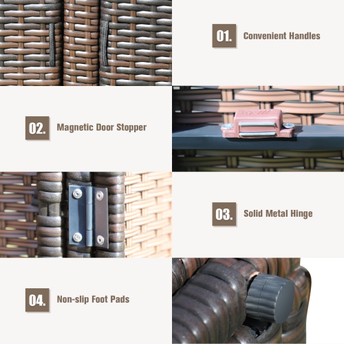 Topbuy Outdoor Rattan Storage Box Patio Wicker Storage Bin Cabinet 88 Gallon Brown