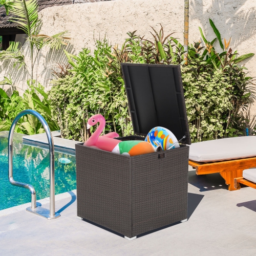 Topbuy 72 Gallon Deck Box Outdoor Mix Brown Wicker Storage Box with Waterproof Zippered Liner and Safe Pneumatic Rod