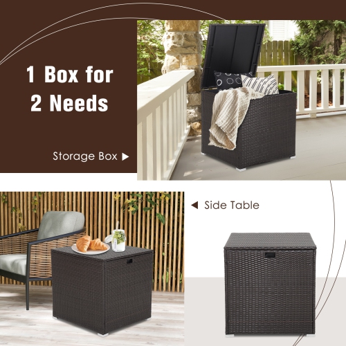 Topbuy 72 Gallon Deck Box Outdoor Mix Brown Wicker Storage Box with Waterproof Zippered Liner and Safe Pneumatic Rod