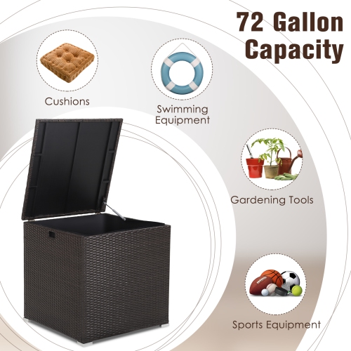 Topbuy 72 Gallon Deck Box Outdoor Mix Brown Wicker Storage Box with Waterproof Zippered Liner and Safe Pneumatic Rod