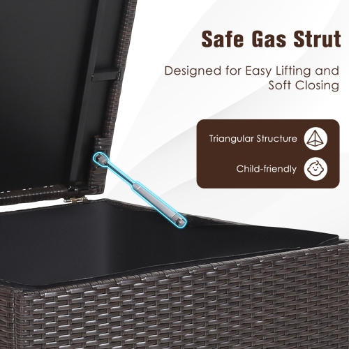 Topbuy 72 Gallon Deck Box Outdoor Mix Brown Wicker Storage Box with Waterproof Zippered Liner and Safe Pneumatic Rod