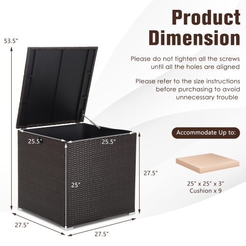Topbuy 72 Gallon Deck Box Outdoor Mix Brown Wicker Storage Box with Waterproof Zippered Liner and Safe Pneumatic Rod