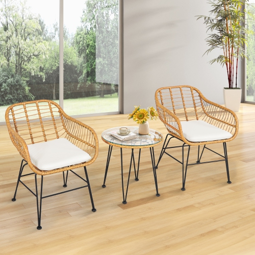 TOPBUY  Patiojoy 3 Pieces Patio Furniture Set W/tempered Glass Coffee Table Set for Garden And Backyard White/red/turquoise Cushions