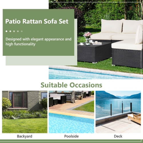 Topbuy 5 Piece Patio Furniture Set Outdoor Rattan Sofa Set w/ Seat & Back Cushions Convenient Square Coffee Table