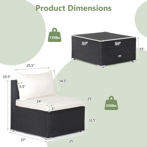 Topbuy 5 Piece Patio Furniture Set Outdoor Rattan Sofa Set w/ Seat & Back Cushions Convenient Square Coffee Table