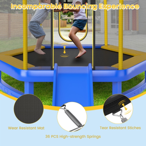 Gymax 7FT Kids Recreational Trampoline w/ Ladder & Slide Ocean Ball Indoor Outdoor