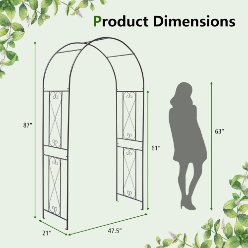 Gymax Garden Arch Arbor Trellis 7.2 ft Metal Archway Patio Pergola for Climbing Plants