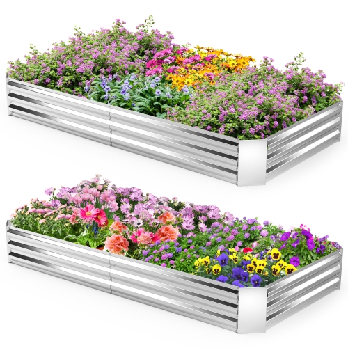 Gymax 2PCS Galvanized Raised Garden Bed Elevated Rectangle Plant Box 8 x 4 x 1FT