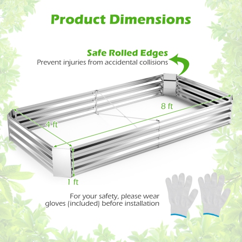 Gymax 2PCS Galvanized Raised Garden Bed Elevated Rectangle Plant Box 8 x 4 x 1FT